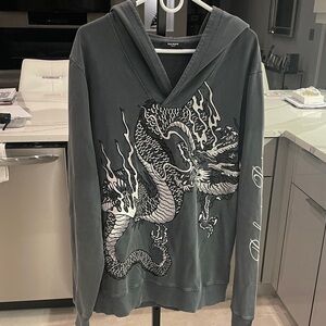 Balmain Charcoal Hoodie- Embroidered Dragon Design/ COA - Unisex